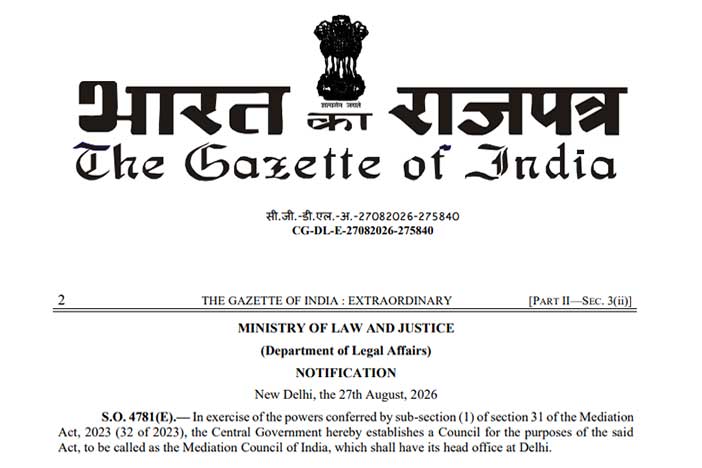 India notifies establishment of Mediation Council of India.